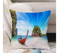 VJIZLOQB Fundas Cojines,Fundas de Cojines Decorativo Fundas Cojin Poliéster por Sala de Dormitorio Sofá,Naturaleza Asombrosa y Destino turístico exótico en Tailandia. Barco turístico t,40x40cm