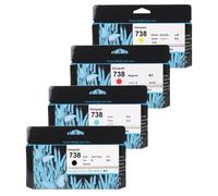 VJSLWPIB Cartucho de Tinta 738 130ML 498N4A 498N5A 498N6A Compatible con Impresora Designjet T850 T950(4PC HP738 (KCMY))
