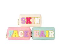 Vjsujehgy Bolsa de Maquillaje Preppy de 3 Piezas, Bolsa de Cosméticos de Viaje, Bolsa de Aseo Impermeable de PU, Bolsa para Niñas y Mujeres Adolescentes