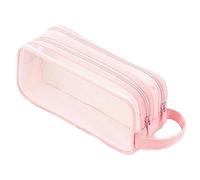 Vjsujehgy Estuche para LáPices de Rejilla con 2 Compartimentos Bolsa de LáPiz Transparente Bolsa de Maquillaje Transparente para la Universidad de Estudiantes Adolescentes - Rosa