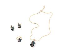 Vjsujehgy Mujeres Moda Retro 3 Unids/Set Novia Boda Cristalino De Lujo Collar/Pendientes/Anillo Para Las Mujeres Gota De Agua Conjunto De Joyas De Azul