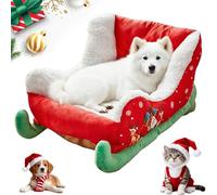 VJUREUEDE Christmas Dog Bed,Christmas Sleigh Dog Bed,68x38x28cm Cat Sleigh, Christmas Plush Pet Cozy Nest, For Terrace, RV, Fireplace, Living Room, Bedroom, Puppy Animal Winter Sleeping-A