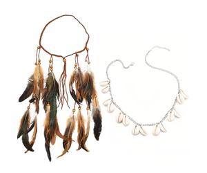 VJUYSW 2diadema de Plumas, Tocado Boho, Diademas de Plumas Indias, postizo, Festival, Disfraz, bisutería para Mujer