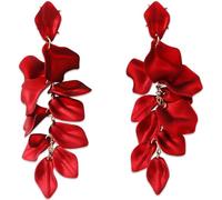 VJUYSW Acrílico Clip Pendientes para Mujer Niña Largo Rosa Pétalo Pendientes Vintage Colgante Exagerada Flor Pendientes Elegante Gota Statement Florales Borla Pendientes