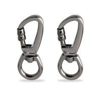 VJUYSW Mosquetón con articulación giratoria, mosquetón para perros, llave de acero inoxidable, pequeño, doble mosquetón, tijera, mosquetón pesado, 2 unidades, color negro