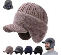 Vjyibpb Coldshield Trapper Blocking Knitted Hats, Elastic Winter Warm Knitted Hat with Brim and Ear Flaps, Winter Trapper, Skiing Cycling Hats for Mens and Women-Khaki
