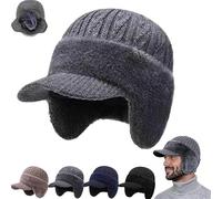 Vjyibpb Coldshield Trapper Blocking Knitted Hats, Elastic Winter Warm Knitted Hat with Brim and Ear Flaps, Winter Trapper, Skiing Cycling Hats for Mens and Women-Grey