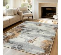 VK·LIVING Alfombra de Sala de Estar, Lavable, Abstracta, para Dormitorio, Moderna, Suave, de Pelo Medio, Antideslizante, Antideslizante, Color Gris Dorado, 80 x 150 cm