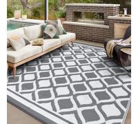 VK·LIVING Alfombra Exterior 120X180cm Impermeable Reversible Duradera & UV Resistente Moderna Portátil Ligera para Alfombra de Exterior Balcón Camping Patio RV Gris&Blanco