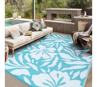 VK·LIVING Alfombra Exterior Grande 180X270cm Impermeable Reversible de Alfombra de Plástico Ligera Portátil Plegable Alfombras de para Balcón Camping Patio RV Playa Azul&Blanco
