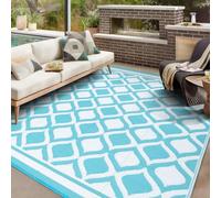 VK·LIVING Alfombra Exterior Grande 180X270cm Impermeable Reversible de Alfombra de Plástico Ligera Portátil Plegable Alfombras de para Balcón Camping Patio RV Playa Azul&Blanco