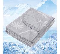 VK·living Manta refrescante para cama y calor - Manta refrescante de doble cara con Q-Max 0,42 y estampado tropical, manta ligera y transpirable de verano para sofá, viajes, 200 x 220 cm, gris