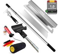 VKE Llana Para Alisar Paredes con Palo Telescópico 2,1m y Mango ergonómico, Espatulas Pladur kit,espátula multifunción, rectas/curvas, para enlucir (Juego de raspador de área grande de 6 piezas)