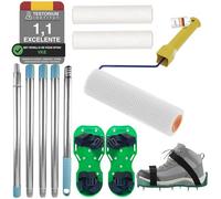 VKE Rodillo de Púas Autonivelante 23 cm - Espinas 14 mm, Autonivelante, 2 Rodillo Pintura 23 cm, Palo Telescopico 1,5 m, Zapatos Aireador para Cesped 30 mm, Herramientas para Autonivelante - 1 Asa