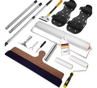 VKE Rodillo de Púas Autonivelante 50 cm con Protector Contra Salpicaduras, Rascador Autonivelant 56 cm, Zapatos Aireador para Cesped, Palo Telescopico Limpieza 162 cm,Herramientas Para Autonivelante