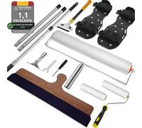 VKE Rodillo de Púas Autonivelante 50 cm con Protector Contra Salpicaduras, Rascador Autonivelant 56 cm, Zapatos Aireador para Cesped, Palo Telescopico Limpieza 162 cm,Herramientas Para Autonivelante