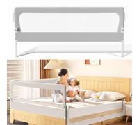 Vkechh Barrera anticaída para cama con somier, 180 cm x 1 + 150 cm x 1, altura regulable 72 - 86 cm, plegable 180 grados, malla aireada, fácil montaje, color gris