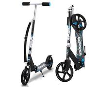 Vkechh Patinete infantil plegable para ciudad, 3 alturas, con ruedas grandes y correa de transporte, color negro y azul