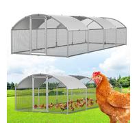 Vkechh Recinto para gallinero, 3 x 8 x 2 m, accesorio para gallinero de metal, jaula para gallinas, jaula para animales pequeños, pajarera con cubierta de techo, recinto para mascotas para gallinas