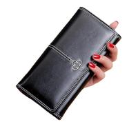 VKEID Cartera para Mujer Wallet Women Long Vintage Oiled Leather Large Capacity Clutch Bifold Multi Card Pocket Bag Money Clip Cartera de Gran Capacidad (Color : Black, Size : 19x9.5x3cm)