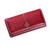 VKEID Cartera para Mujer Wallet Women Long Vintage Oiled Leather Large Capacity Clutch Bifold Multi Card Pocket Bag Money Clip Cartera de Gran Capacidad (Color : Red, Size : 19x9.5x3cm)