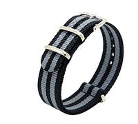 vkeid Correa de lona de nailon resistente de 0.709 in, 0.787 in, 0.866 in, correa de reloj de repuesto a rayas de nailon para correa de reloj NATO (color: negro gris, tamaño: 0.787 in)