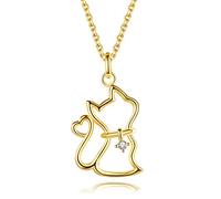 VKI LYNN - Collar con colgante de gato para mujeres y niñas, chapado en oro de 18 quilates, collar de animales, Zirconia cúbica Plata de ley 925 chapada en oro de 18 quilates Circonita cúbica,