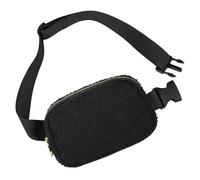 VKIOIP Riñonera unisex con correa ajustable, manos libres, con cremallera, para mujer y hombre, para senderismo, correr, regalos deportivos, Negro(Fleece Black), Riñonera de forro polar