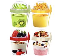VL,Cuchara de yogur reutilizable de 500 ml, taza de muesli con tapa, aperitivo de cereales durante la noche, avena, apta para lavavajillas, lonchera de avena, verde, amarillo)