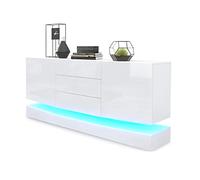 Vladon Aparador City, Blanco Mate/Blanco de Alto Brillo con LED - Cómoda Moderna para su salón (178 x 72 x 38 cm)