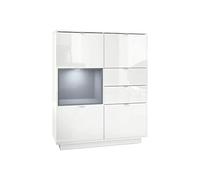 Vladon Aparador Metro, Carcasa en Blanco Alto Brillo/Frente en Blanco Alto Brillo con una inserción en Gris Alto Brillo, Incl. iluminación LED