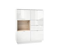 Vladon Aparador Metro, Carcasa en Blanco Alto Brillo/Frente en Blanco Alto Brillo con una inserción en Roble Nórdico