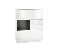 Vladon Aparador Metro, Carcasa en Blanco Alto Brillo/Frente en Blanco Alto Brillo con una inserción en Negro Alto Brillo