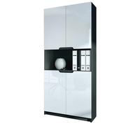 Vladon Armario Oficina Logan V2, Mueble Archivador con 5 Compartimentos y 4 Puertas, Negro Mate/Blanco de Alto Brillo (82 x 184 x 37 cm)