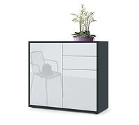 Vladon Cajonera Ben, Cómoda con 2 Puertas y 2 Cajones Negro Mate/Blanco de Alto Brillo (79 x 74 x 36 cm)
