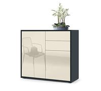 Vladon Cajonera Ben, Cómoda con 2 Puertas y 2 Cajones Negro Mate/Crema de Alto Brillo (79 x 74 x 36 cm)