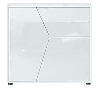 Vladon Cajonera Benny, Cómoda con 2 Puertas y 2 Cajones, Blanco Mate/Blanco de Alto Brillo (79 x 74 x 36 cm)