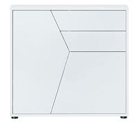 Vladon Cajonera Benny, Cómoda con 2 Puertas y 2 Cajones, Blanco Mate/Blanco Mate (79 x 74 x 36 cm)