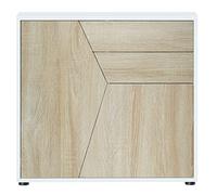Vladon Cajonera Benny, Cómoda con 2 Puertas y 2 Cajones, Blanco Mate/Roble áspero (79 x 74 x 36 cm)
