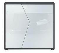 Vladon Cajonera Benny, Cómoda con 2 Puertas y 2 Cajones, Negro Mate/Blanco de Alto Brillo (79 x 74 x 36 cm)