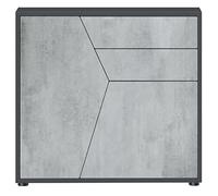 Vladon Cajonera Benny, Cómoda con 2 Puertas y 2 Cajones, Negro Mate/Hormigón Oxidado (79 x 74 x 36 cm)