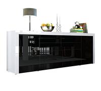 Vladon Cajonera La Paz V2, Cómoda con 2 Puertas y 2 Cajones, y 2 Puertas abatibles, Blanco de Alto Brillo/Negro de Alto Brillo/Blanco de Alto Brillo (200 x 72 x 35 cm)