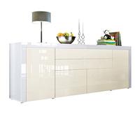 Vladon Cajonera La Paz V2, Cómoda con 2 Puertas y 2 Cajones, y 2 Puertas abatibles, Blanco de Alto Brillo/Crema de Alto Brillo/Blanco de Alto Brillo (200 x 72 x 35 cm)