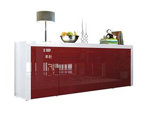 Vladon Cajonera La Paz V2, Cómoda con 2 Puertas y 2 Cajones, y 2 Puertas abatibles, Blanco de Alto Brillo/Burdeos de Alto Brillo/Blanco de Alto Brillo (200 x 72 x 35 cm)