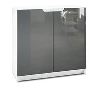 Vladon Cajonera Logan, Cómoda con 2 Puertas, Blanco Mate/Gris de Alto Brillo (82 x 78 x 37 cm)