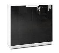 Vladon Cajonera Logan, Cómoda con 2 Puertas, Blanco Mate/Negro de Alto Brillo (82 x 78 x 37 cm)