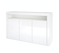 Vladon Cajonera Valencia, Cómoda con 3 Puertas y 1 Compartimento Abierto, Blanco Mate/Blanco de Alto Brillo/Blanco de Alto Brillo (155 x 92 x 40 cm)
