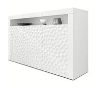 Vladon Cajonera Valencia, Cómoda con 3 Puertas y 1 Compartimento Abierto, Blanco Mate/Blanco de Alto Brillo Calypso Estructura 3D/Blanco de Alto Brillo (155 x 92 x 40 cm)