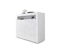 Vladon Cómoda Valencia, Cajonera con 2 Puertas y 1 Compartimento Abierto, Blanco Mate/Blanco de Alto Brillo Elemento Estructura 3D/Blanco de Alto Brillo (108 x 92 x 40 cm)