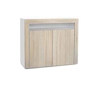 Vladon Cómoda Valencia, Cajonera con 2 Puertas y 1 Compartimento Abierto, Blanco Mate/Roble áspero/Roble áspero (108 x 92 x 40 cm)